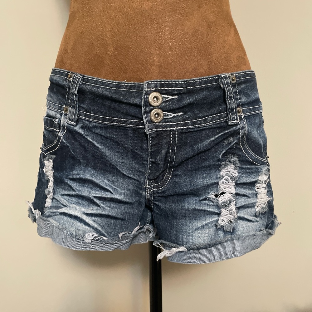 Distressed Denim Blue Shorts